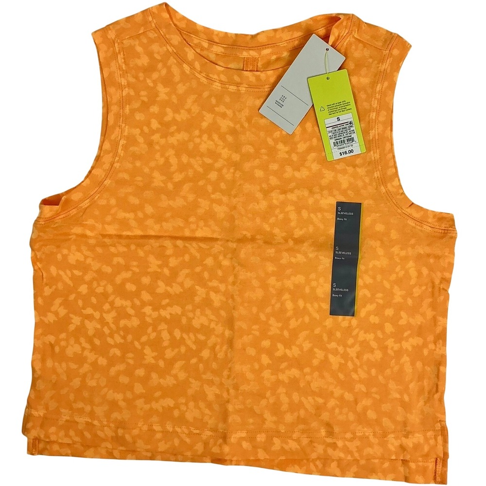 All in Motion Women's Cropped Active‎ Tank Orange Pattern Sleeveless Size S NWT